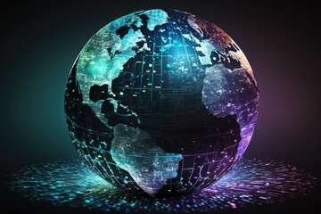 Holographic Earth with the idea of global trade and communication in the background. Generative AI
