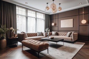 Naklejka na ściany i meble Modern living room interior Generative AI