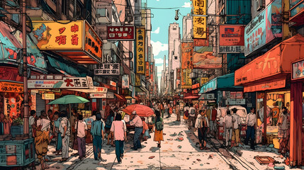 Fototapeta na wymiar Afternoon Cityscapes: A Multi-Colored Illustration of the Outdoors