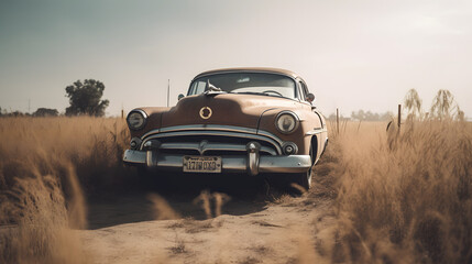 Fototapeta premium Off-Road Adventures: Exploring the Desert in a Vintage Land Vehicle - AI Art
