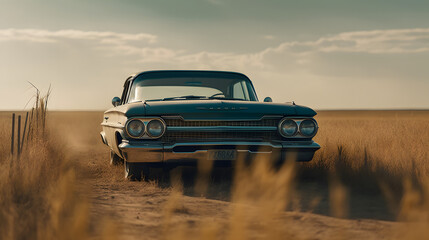 Fototapeta premium Off-Road Adventures: Exploring the Desert in a Vintage Land Vehicle - AI Art