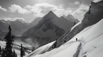 Fototapeta premium Majestic Beauty of Snowy Mountain Trail Adventure - AI Art