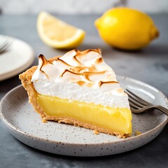 Lemon meringue pie slice, close-up image, generative ai - obrazy, fototapety, plakaty