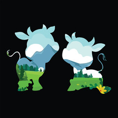 Cow Beauty Nature Background Illustration, Cow Drawing With Floral Ornament Decoration, The Cow Has a Gorgeous Flower Pattern and Nature