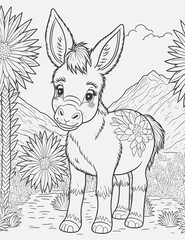 Cute Animal Coloring Page For Kids With Nature Illustration.