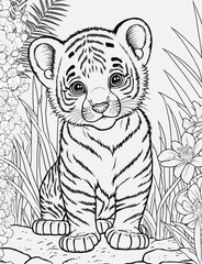 Cute Animal Coloring Page For Kids With Nature Illustration.