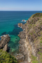 Fototapeta na wymiar Coastal view across the Tasman Sea from Bennetts Head Lookout - Forster, NSW, Australia