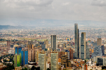 Fototapeta na wymiar Panoramic view of Bogota (Colombia) with historic district in the foreground