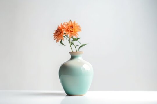 Elegant Opal Vase Displayed on Pristine White Background Minimalist Art Object Photography - Generative Ai