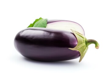 Fresh Eggplant Displayed on Pristine White Background Perfect for Healthy Cooking Ideas - Generative Ai
