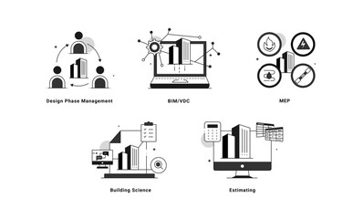 Set of Line icons in Mastering the Construction Process