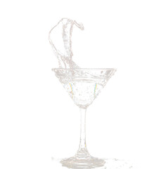 Cocktail Glass with splashing water alcohol, Crystal Cocktail drink splatter splash in air and...