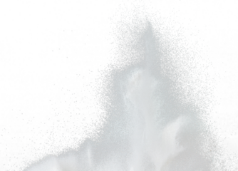 Million of white sand explosion, Photo image of falling down shower snow, heavy snows storm flying. Freeze shot on black background isolated overlay. Tiny Fine Salt sands as particle science