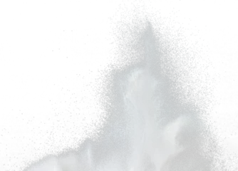 Foto auf Alu-Dibond Million of white sand explosion, Photo image of falling down shower snow, heavy snows storm flying. Freeze shot on black background isolated overlay. Tiny Fine Salt sands as particle science © Jade
