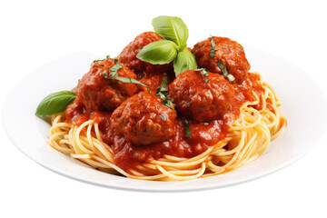 spaghetti and meatballs isolated on transparent background, generative ai