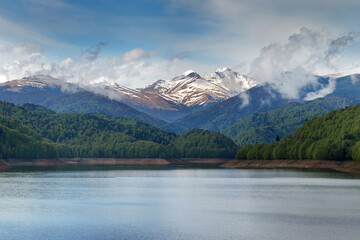 View of Vidraru lake and Fagaras mountains, Romania
