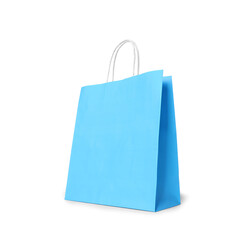 Light blue gift paper bag on white background