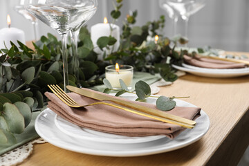 Stylish elegant table setting for festive dinner
