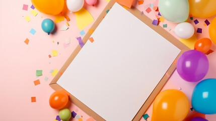 Blank card with colorful party items Generative AI