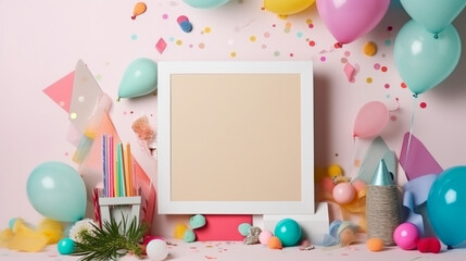 Blank card with colorful party items Generative AI