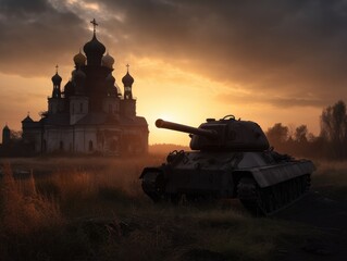 Ruined Church and Destroyed Battle Tank