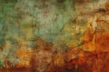 an abstract painting with a color scheme of orange and green. Generative AI