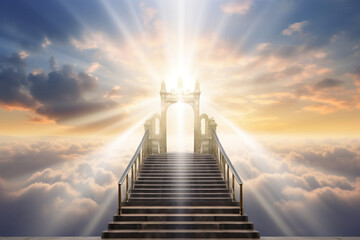 Stairway To Heaven In Glory, Gates Of Paradise, Meeting God, Symbol Of Christianity, Made Using Generative Ai