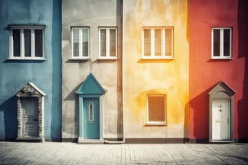 charming row of colorful houses with doors and windows. Generative AI