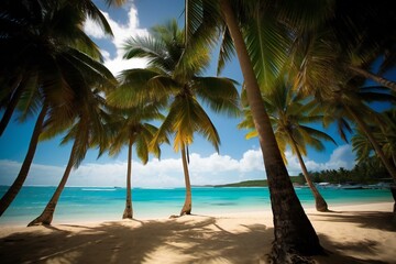 Beach Landscape coconut trees swing in the ocean 2 - AI Generative