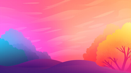 Fototapeta na wymiar creative cute cozy pastel background orange tree pink sky backdrop hills wallpaper