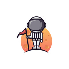 Vector illustration of an astronaut holding a flag