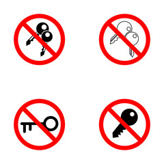 Key is prohibited. No key icon set vector illustration on white background..eps