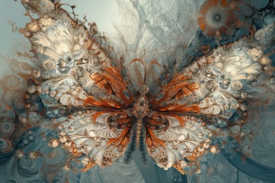 an abstract butterfly painting with vibrant orange and white wings. Generative AI