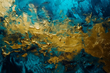 Gold and azure surface texture, oil on copper. Generative AI.