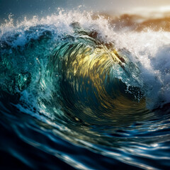 A beautiful wave splashing in the ocean. Generative AI.