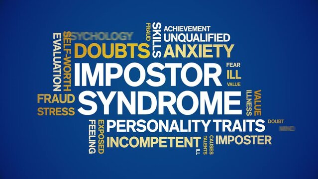 impostor syndrome animated tag word cloud;text design animation kinetic typography seamless loop.