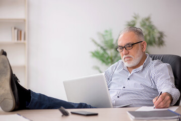 Old male employee working in the office