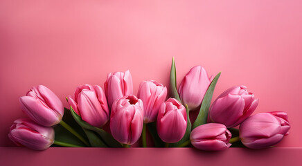 Cherishing Mom's Love: Pink Tulips on a Delicate Pink Background - A Heartfelt Mother's Day Tribute to the One Who Nurtures Us with Love and Care.  Generative AI. 