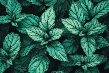 Naklejka na ściany i meble close-up green leaves. Generative AI