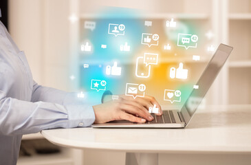 Young person surfing on social media network