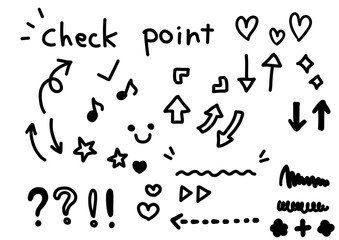 落書き風　矢印や吹き出しなどのあしらいセット　　モノクロ