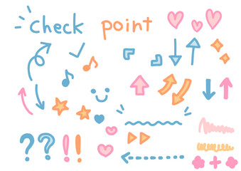 落書き風　矢印や吹き出しなどのあしらいセット　パステル