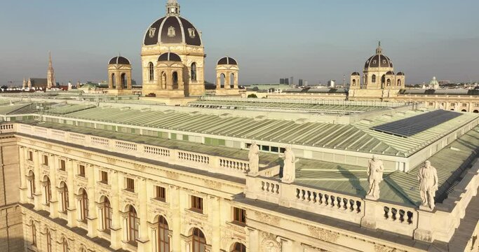 Aerial view of Maria Theresia Monument and Museums Quartier. Maria Theresien Platz. Art History Kunsthistorisches Museum in Vienna, Austria. Ringstrasse street, Vienna, Austria, Europe.