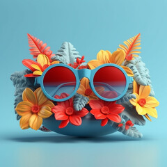 Obraz premium Funny sunglasses with tropical leaves Generative ai
