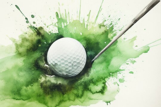 Green Watercolor Golf Ball With White Copyspace Generative AI