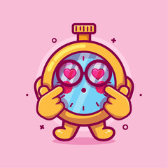 kawaii stopwatch character mascot with love sign hand gesture isolated cartoon in flat style design