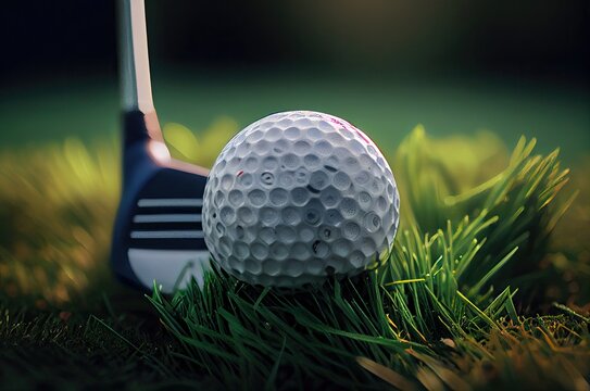 Fairway With Golf Ball And Club Closeup With Copyspace Generative AI