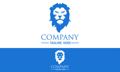 Blue Color Danger Lion Face Logo Design