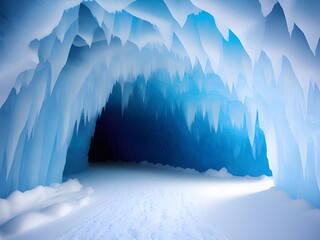 ice cave with mountains and snow