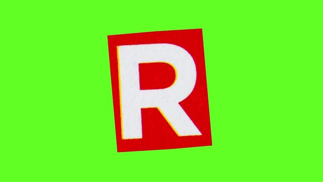 Alphabet R Ransom note Animation paper cut motion graphic videos on transparent background (Alpha Channel) and Green Screen